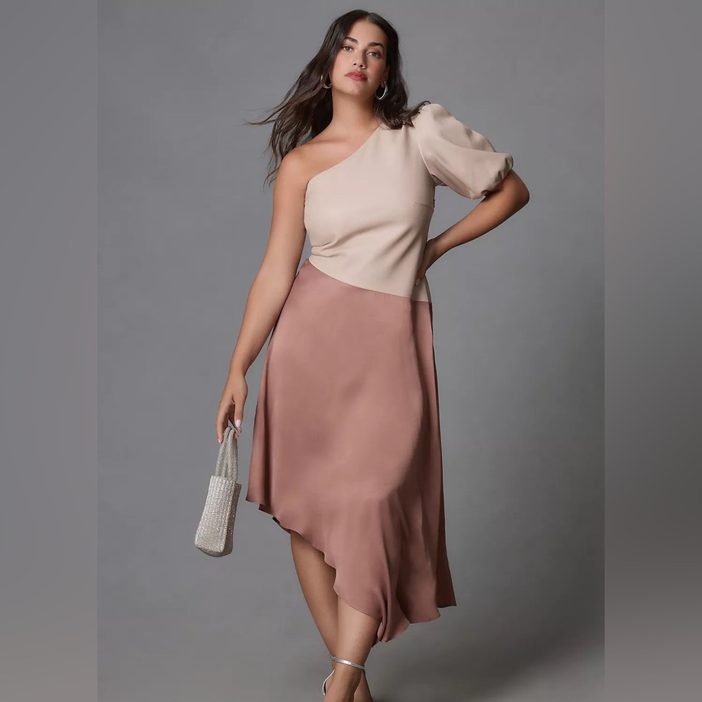 Anthropologie Faux Leather One Shoulder Asymmetrical Midi Dress Size 2 NWT